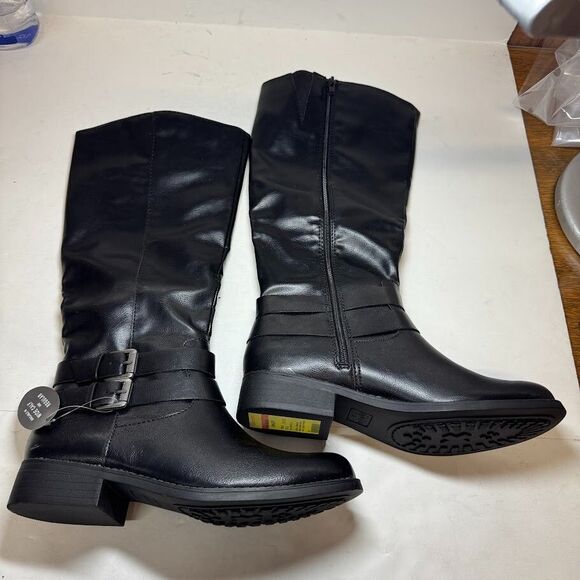 Style Co Womens 9.5 M Black Faux Leather Knee High Riding Boots NIB IZ3 - Picture 2 of 5
